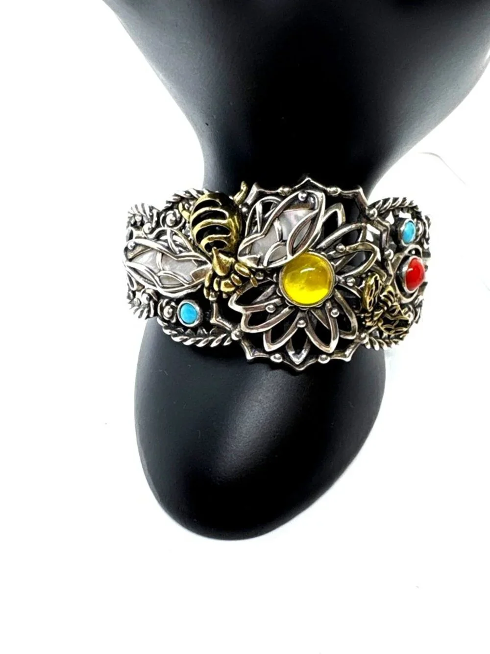 Carolyn Pollack Fritz Casuse 925 Sterling Silver Brass Bumble Bee Gemstone Cuff